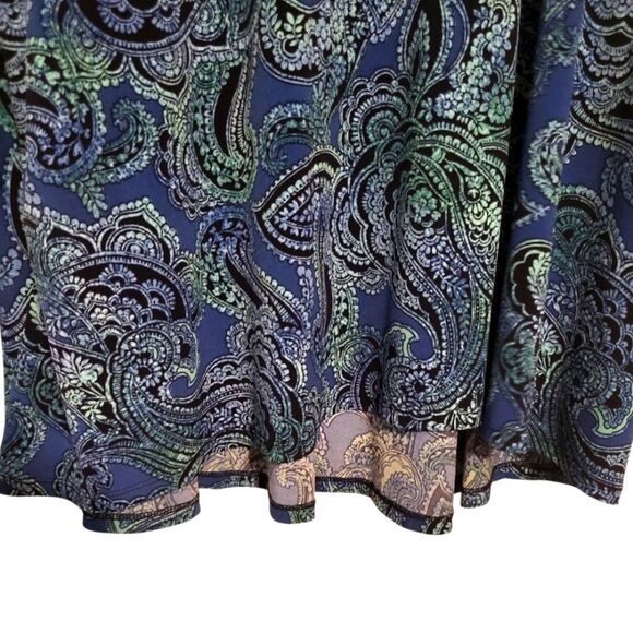 Susan Graver Liquid Knit Mock Collar Blue Green Tunic Blouse, Plus Size 3X - Picture 5 of 9